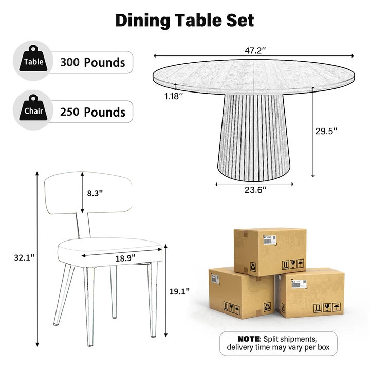 47" Round Dining Table Set For 4-6, Modern Kitchen Dining Set With Boucle Teddy Fleece Upholstered Chairs, Curved Backrest Wide Cushion, Easy Assembly Luxury Dining Furniture For Small Space, Apartment, Breakfast Nook