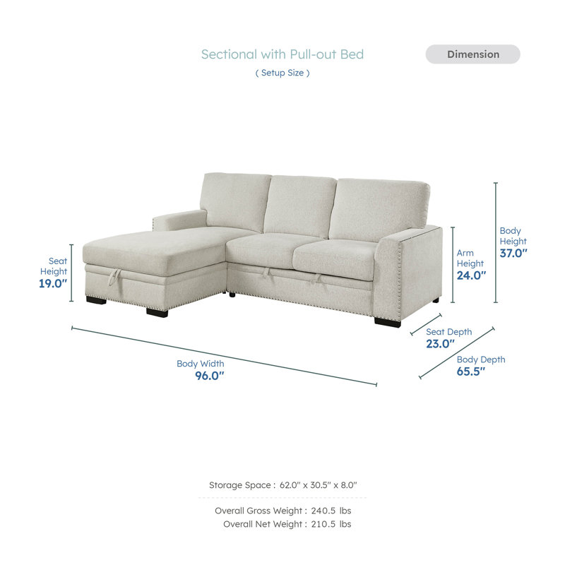 Upholstered L-Shaped Sectional, Beige Chenille, Left Hand Facing