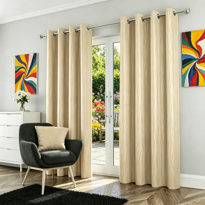 Summer Cooling Thermal Blockout Eyelet Curtains, Full Sun Block Heat Insulated Noise Reducing Energy Efficient Drapes for Lounge & Bedroom, Crream, W117cm x L183cm