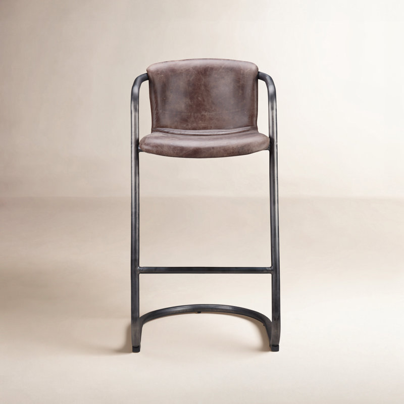 Tabouret de bar et de comptoir Higbee, Tabouret de bar (siège d'une hauteur de 29 po), Cuir véritable brun