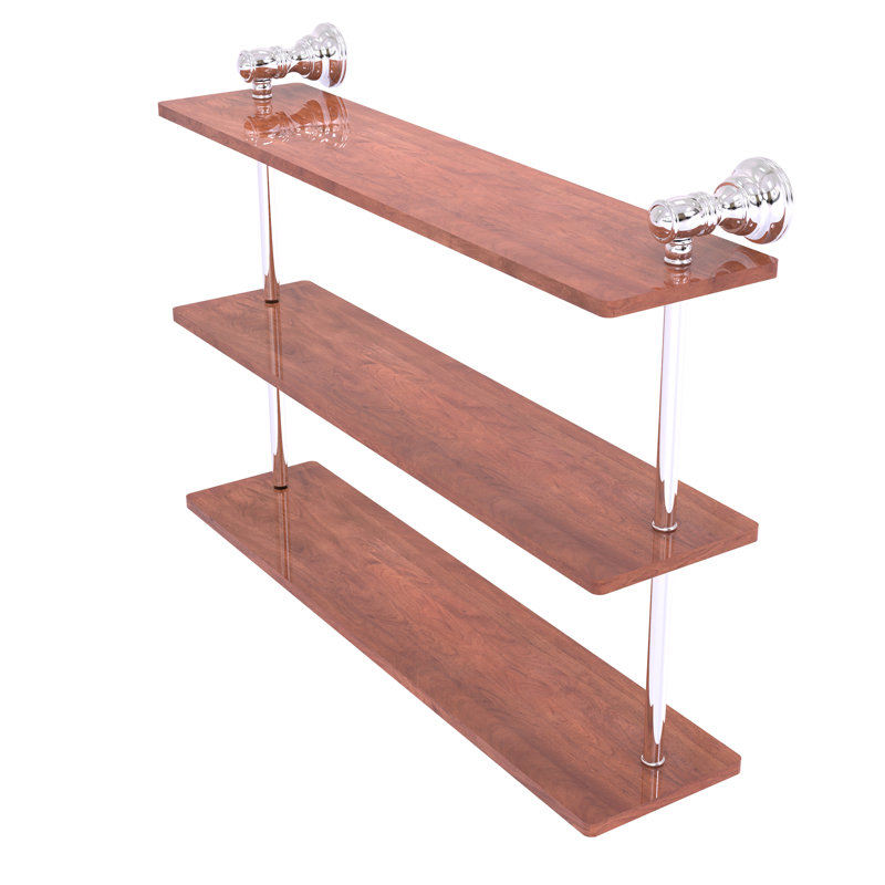 Étagère murale en bois triple Freyja, Chrome poli, H 16 po x l 22 po x P 5,54 po