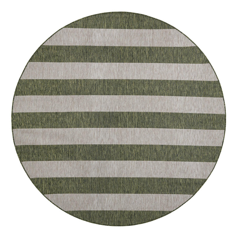 Palominas Striped Green/Gray Indoor / Outdoor Area Rug, Round 7'10"