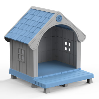 37.72"H Blue Weather-Resistant and Waterproof Resin Dog House With Porch