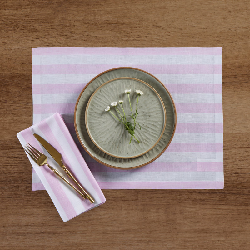 Pink and White Linen Rectangular Placemats Set of 4