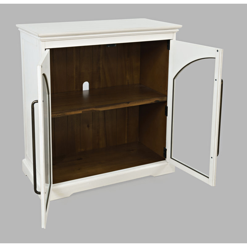 Armoire d'appoint de style transitionnel arqué 33 po avec portes en verre Sherree, Blanc
