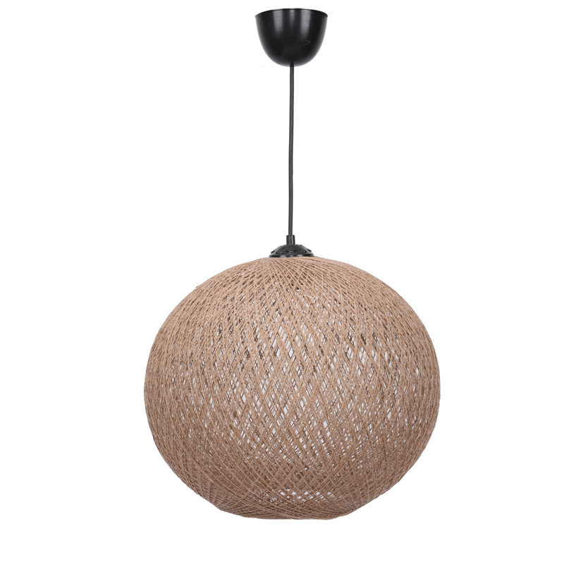 Lustre en jute fait à la main, couleur crème, 14,2 po x 15 po | Câble réglable, douille E27 (40 W maximum) | Design scandinave de couleur unie | Parfait pour le salon et la salle à manger, solution d'éclairage élégante et écologique