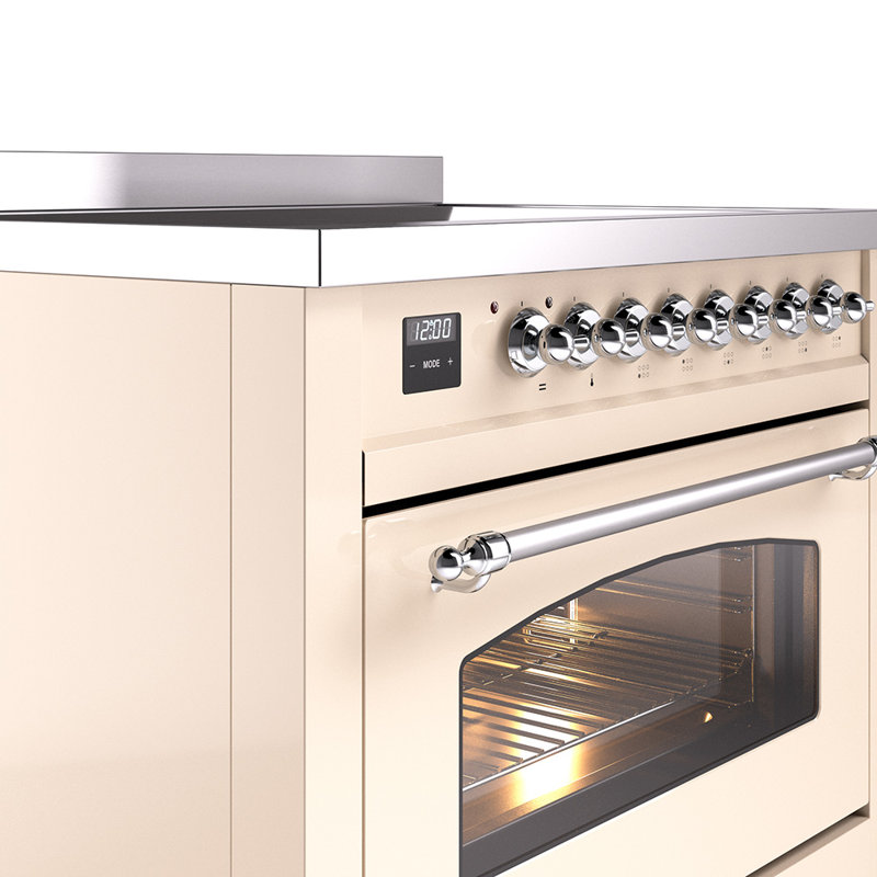 ILVE Nostalgie II Series 36 inch Induction Range with 6 Induction Elements (Glass Door), Antique White/Chrome