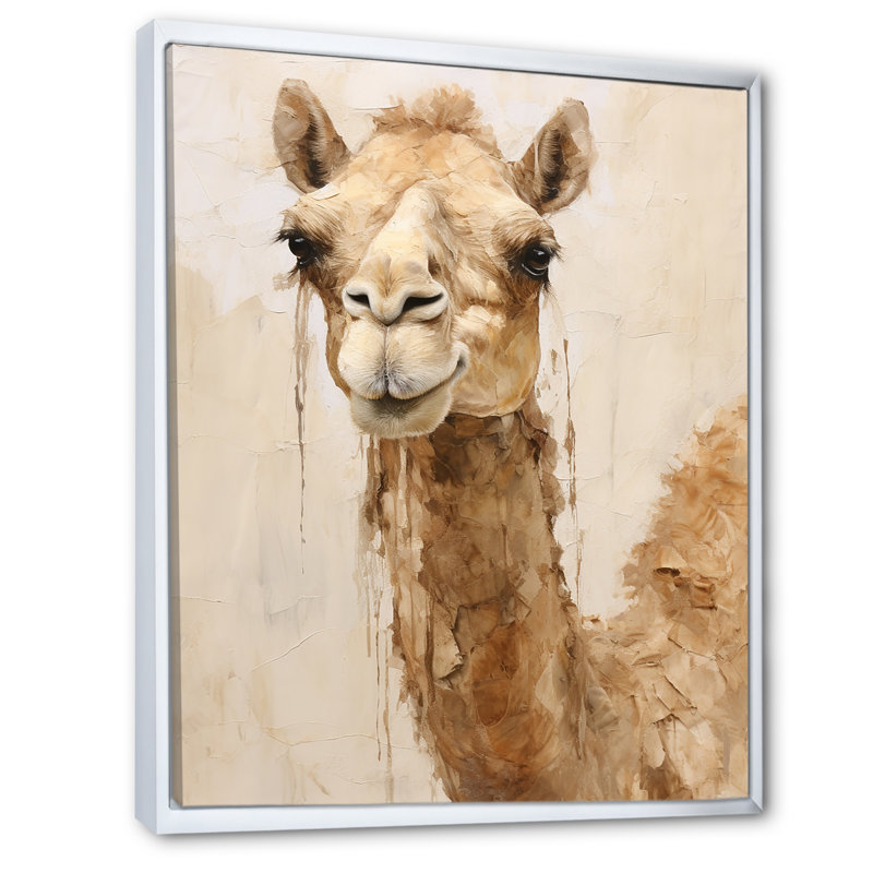 Minimalisme beige chameau II sur toile, Cadre flottant blanc, H 32 po x l 16 po x P 1 po