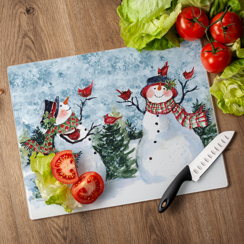 Festive Snowman Rectangular Tempered Glass Cutting Board