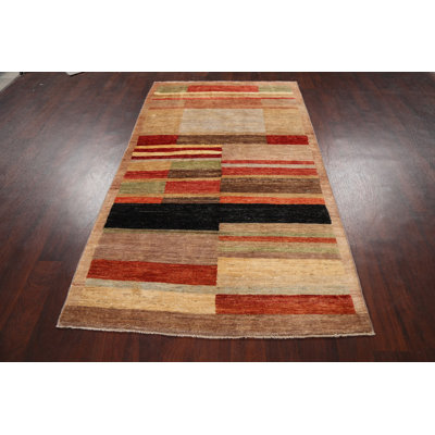 Tapis unique en laine noué à la main beige et rouge nouvel âge 4 pi x 6 pi 10 po