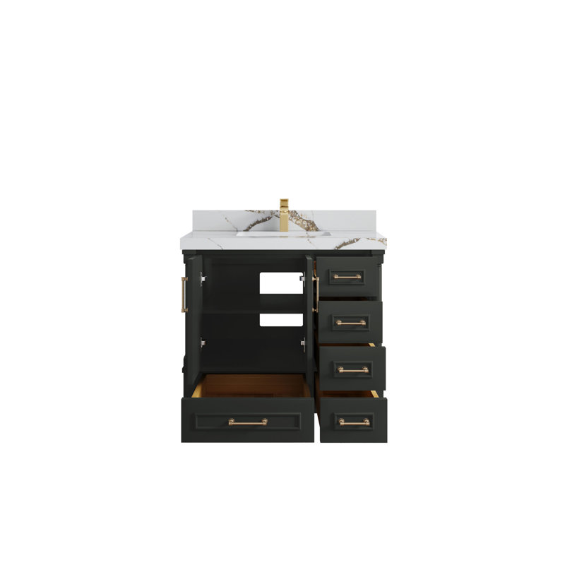 36'' Single Bathroom Vanity with Quartz Top, Gray, Calacatta Gold
