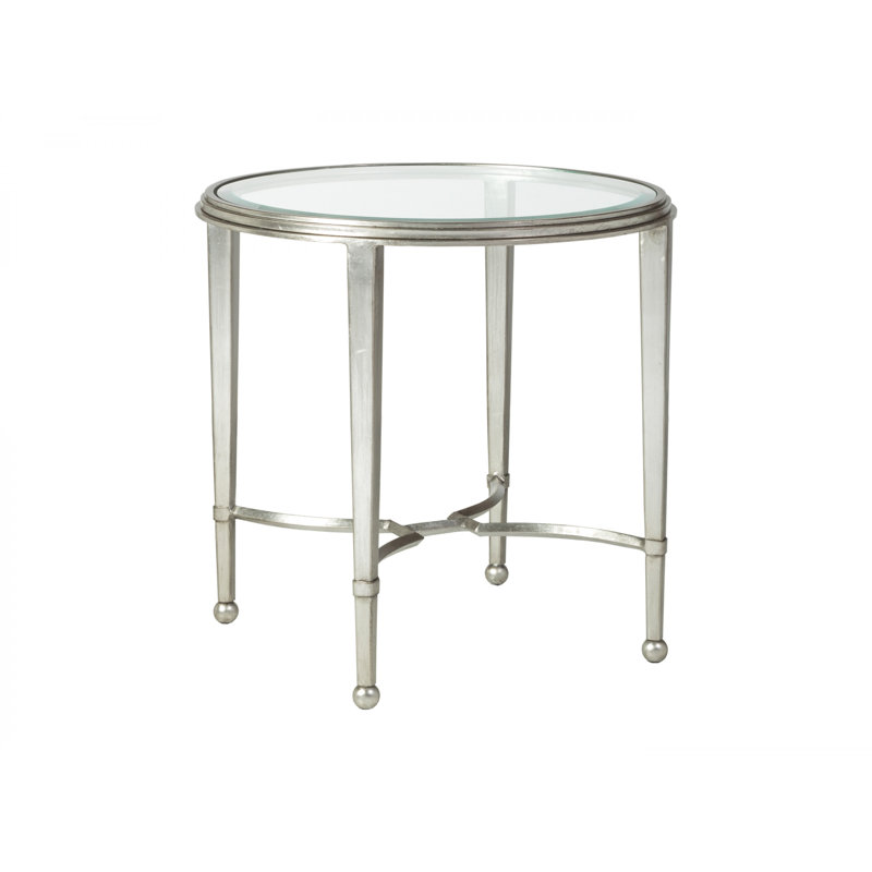 Sangiovese 26" Transitional Silver Leaf Round Metal & Glass End Table