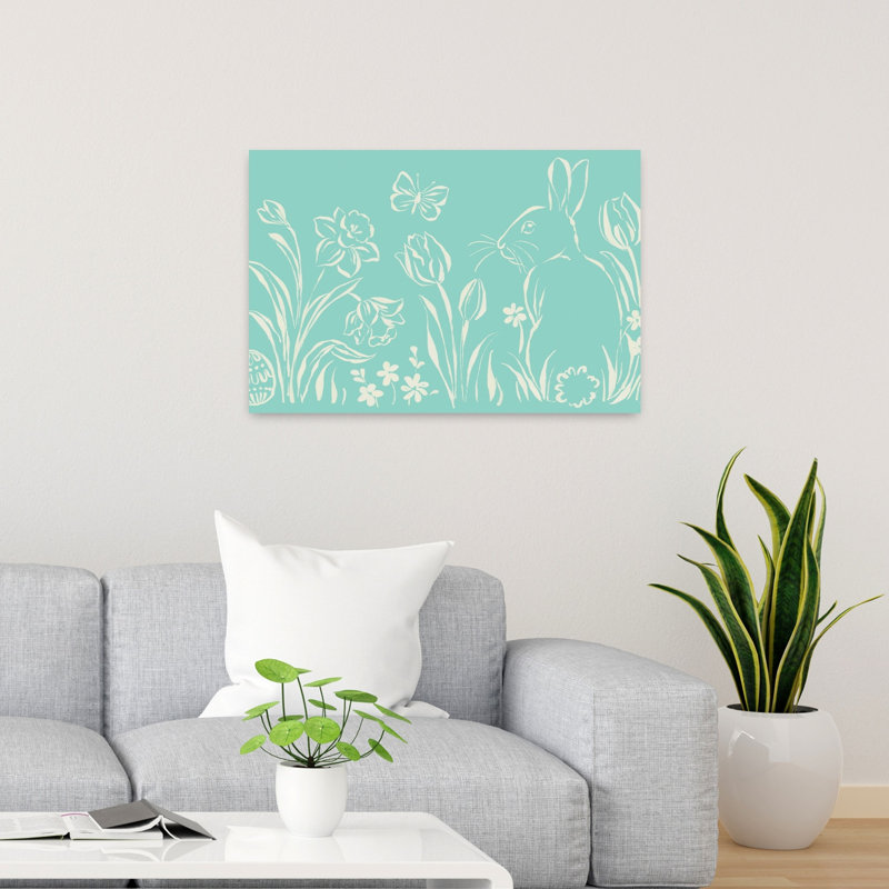 Art mural printanier sarcelle, papillon et jonquille, 24" H x 36" W
