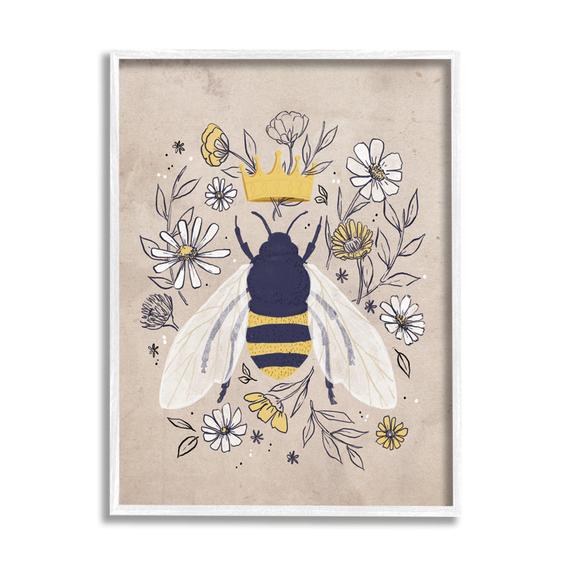 «Queen Bee With Crown Yellow White Daisy Florals» par - Impression, H 30 po x l 24 po x P 4 po