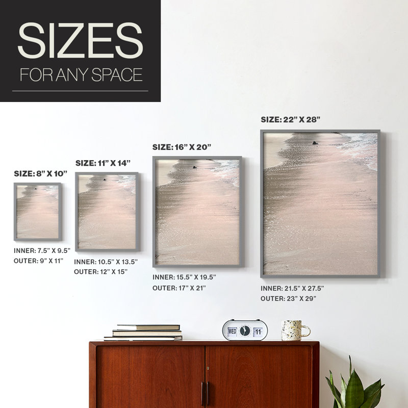 Soft Pink Sands Framed Print - Solid Wood, Grey, 21" H x 17" W