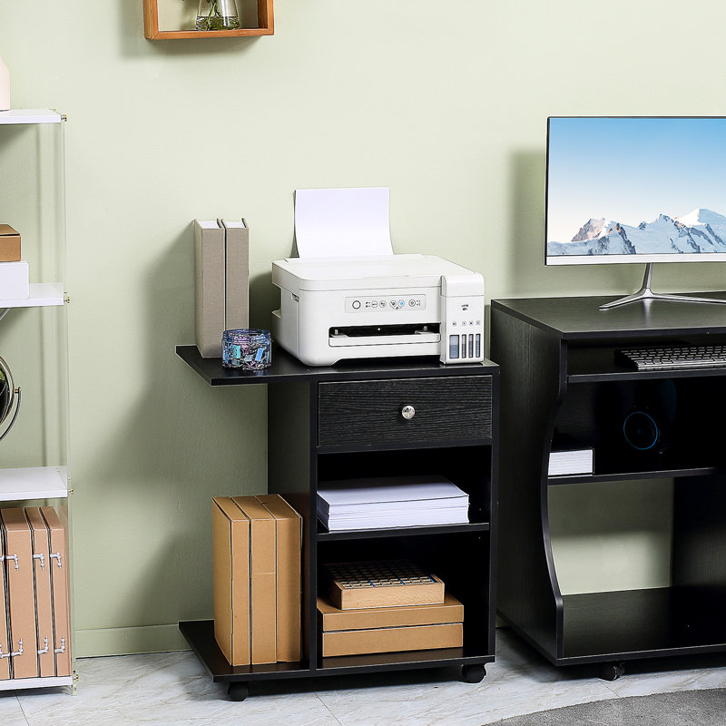 Mobile Printer Table With Adjustable Shelf And Abundant Storage For Office Mice Webcams Stand