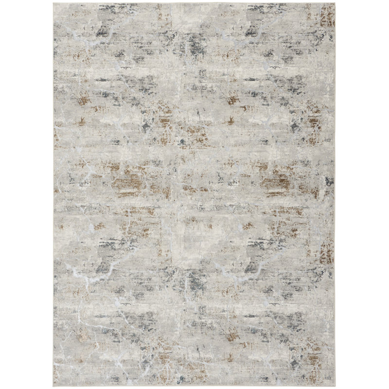 Briyith Abstract Machine Woven Polyester Area Rug in Gold/Gray, Rectangle  7'10" x 9'10"