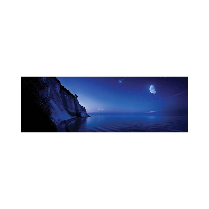 Moon Rising Over Tranquil Sea And Mons Klint Cliffs, Denmark. by Evgeny Kuklev - Wrapped Canvas Panoramic Gallery-Wrapped Canvas Giclée