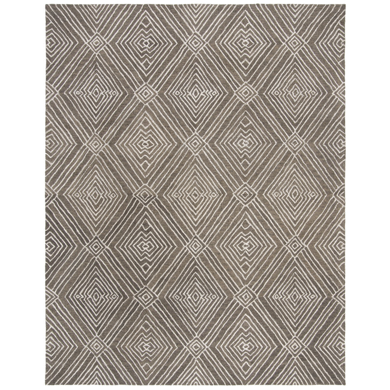 Chul Hand Tufted Wool/Cotton Geometric Rug in Dark Gray/Ivory, Rectangle 8' x 10'