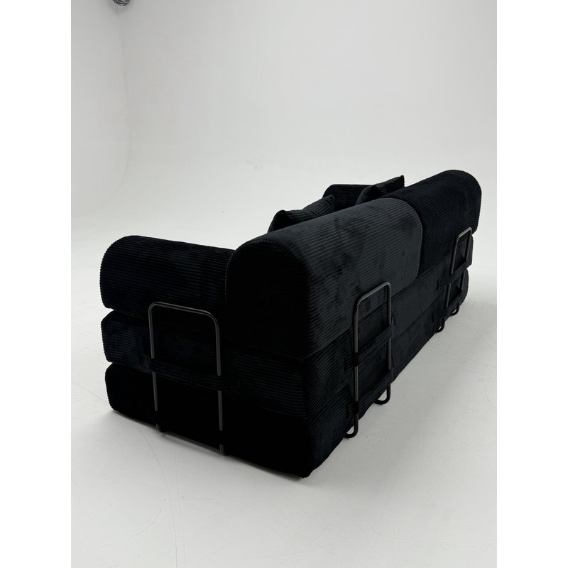 Canapé-lit convertible, matelas pliant en velours côtelé avec cadre de forme fixe pour le salon et la chambre à coucher, noir