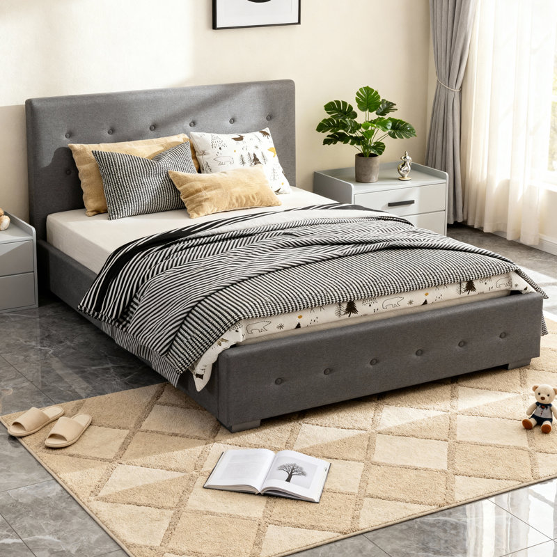 Delvin Upholstered Ottoman Storage Bed, Grey, Kingsize (5')