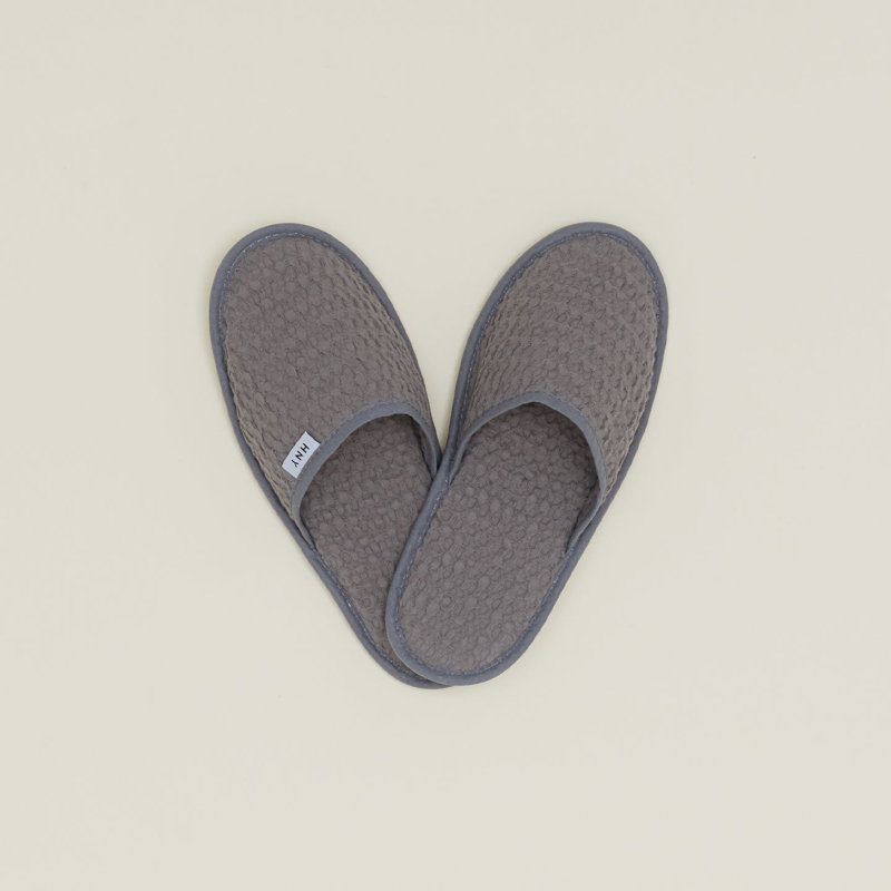 Pantoufles simples en coton gaufré, Grand, Gris foncé