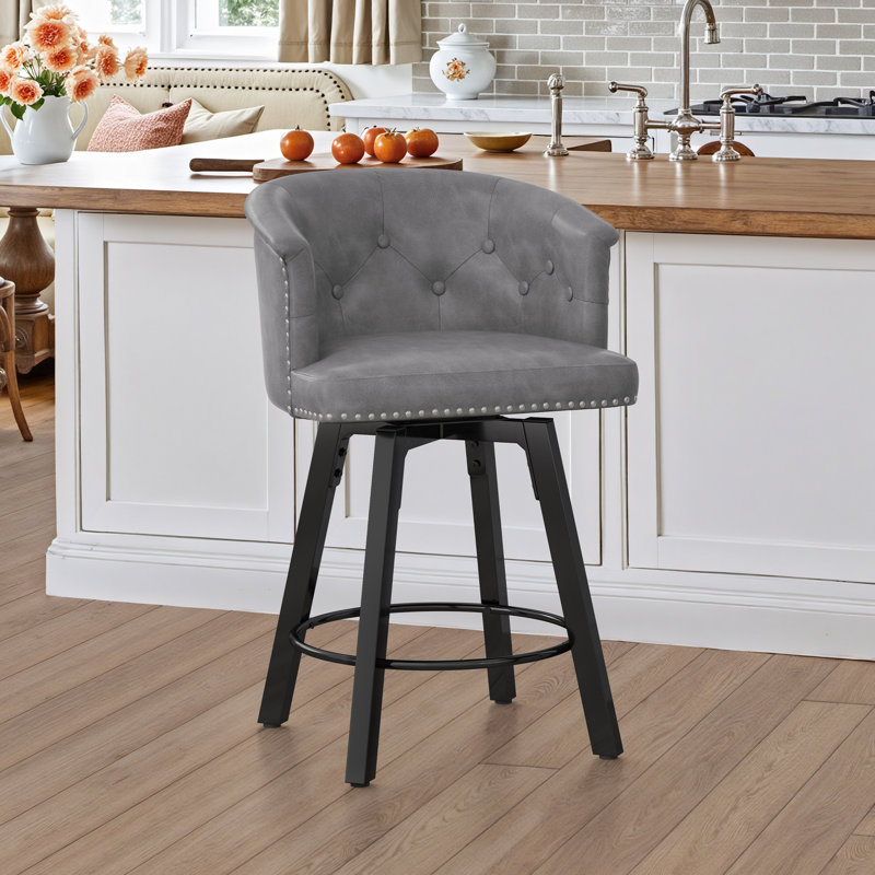 Tabouret de comptoir pivotant rembourré avec structure en métal, Gris