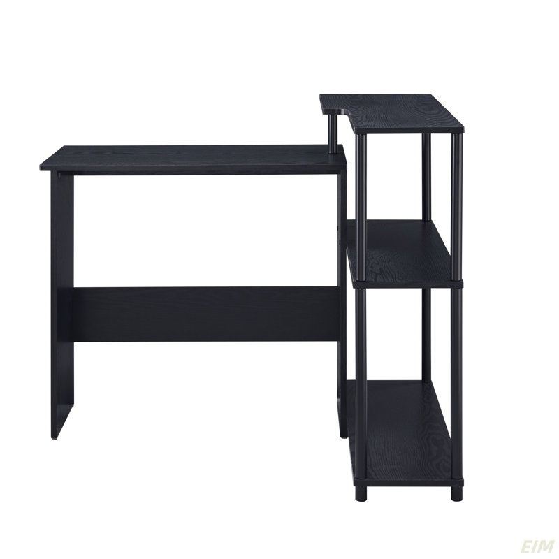 L-Shaped Writing Desk, Levi Antique White & Black Finish Writing Desk(No Drawer), Black