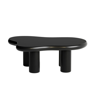 Cute Cream Coffee Table With Easy Installation, 45.2" Modern For Living Room & Home Office (black Black Cloud Pattern, Creamy Surface
