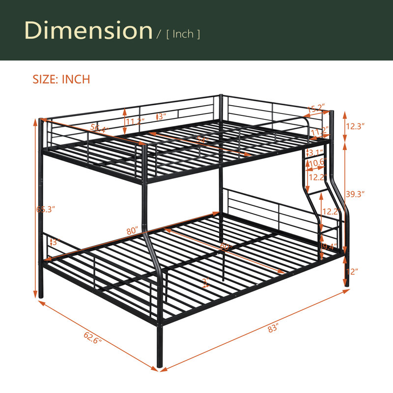 Full XL Over Queen Metal Bunk Bed, Black