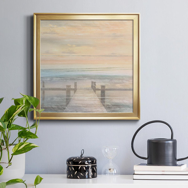The Beach Is Calling - Peinture sur toile encadrée, H 17,5 po x l 17,5 po x P 1,5 po, Or