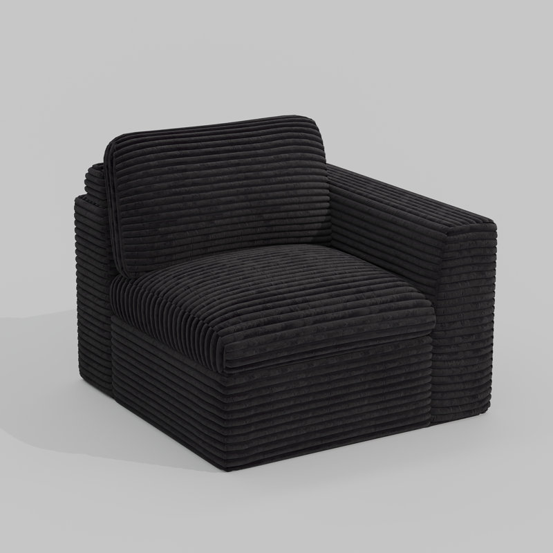 Wide Plush Corduroy Compression Boneless Sofa Corner Seat Module, Left Seat, Right Seat, Black
