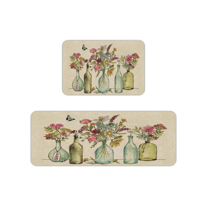 Tapis de cuisine floraux beiges, ensemble de 2 tapis de chalet pour coin cuisine et petit-déjeuner