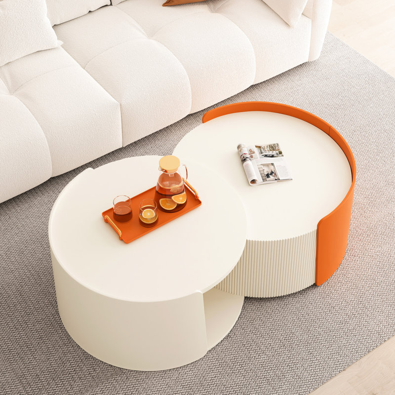 Table basse gigogne (table unique), Blanc / orange