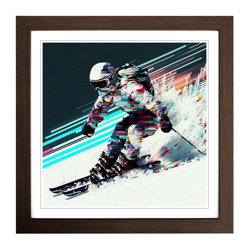 Skiing Glitch Art - Framed Print
