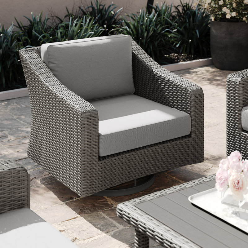 Martha Stewart Bedford Outdoor Rattan Wicker Swivel Chair With All-Weather Cushions, Gray, Gray