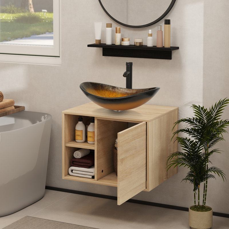 Ensemble de meuble-lavabo avec miroir Hemish, Noir, noir, noir, noir, Jaune