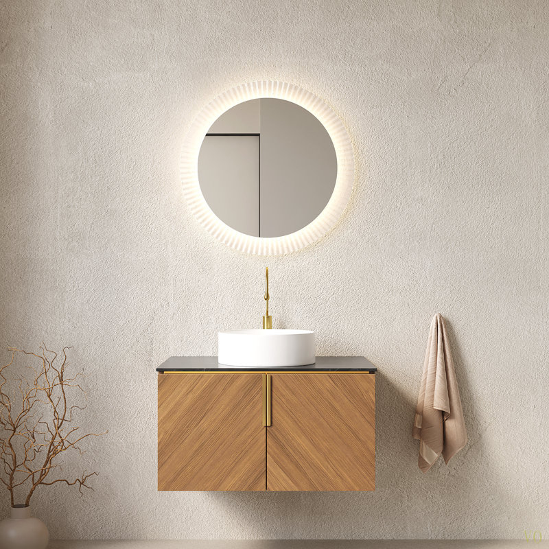 Meuble-lavabo de 30 po avec lavabo, armoire de rangement murale en contreplaqué avec double comptoir en pierre frittée et lavabo rond en céramique