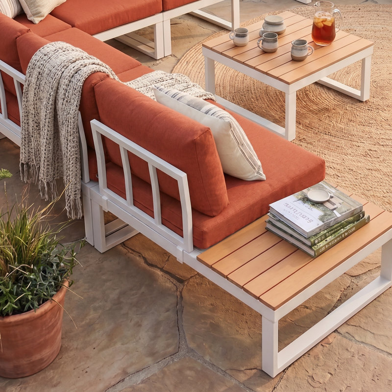 Cogbill 109.6 Wide 8 - Person Aluminium Outdoor Seating Group with Cushions, White, Orange