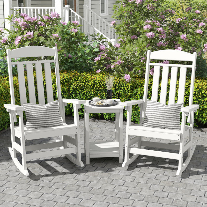 3-Piece Rocking Chair Set With Coffee Table, White