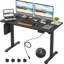 Bureau debout à hauteur ajustable électrique Hubing avec 2 ports USB et 3 prises de courant, 4 roulettes verrouillables, 2 crochets, grand tapis de souris-1266656928-1266656931