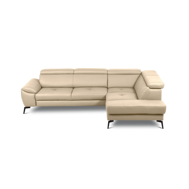Alvoro Genuine Leather Corner Sofa with Electric Seat Extension & Adjustable Headrests, Beige, Right Hand Facing