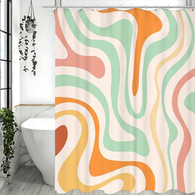 Rideaux de douche avec crochets inclus, Vert clair / orange / jaune