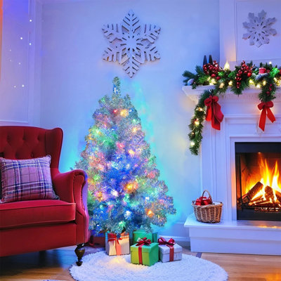 6 Ft Silver Pre-Lit Artificial Christmas Tree With 300 Lights
