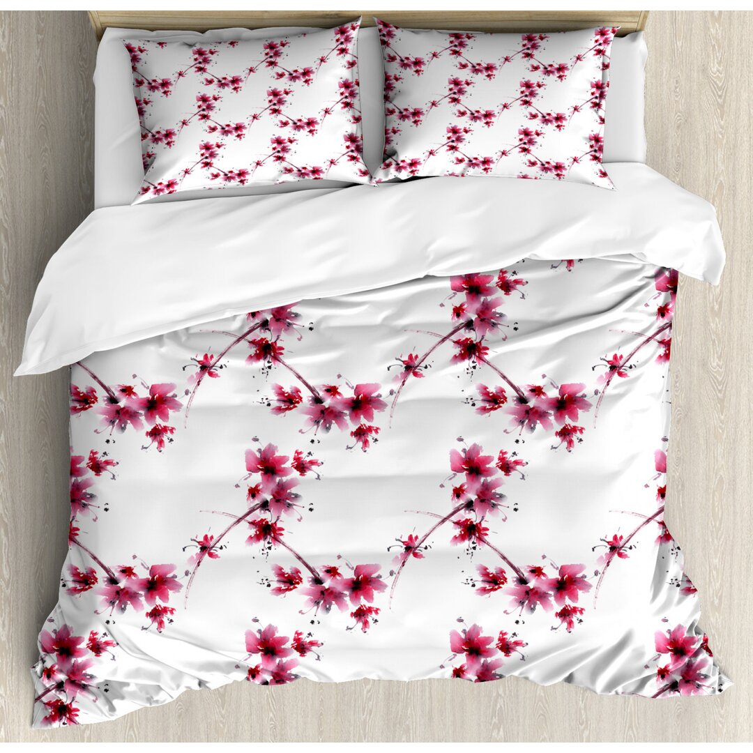 Bettbezug Set, Petal Blumen Ethnic, rot-Weiss, Fuchsia Weiß