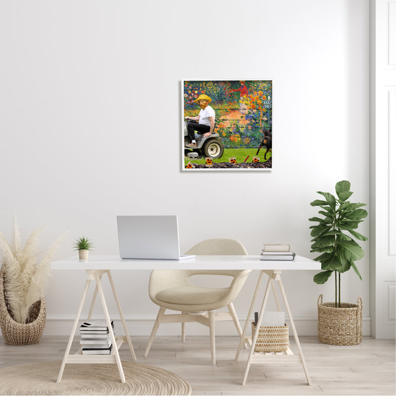 «Van Gogh Gardening Flowers Farmer Dog Collage» par Incado - impression, L 24 po x H 24 po, Cadre blanc