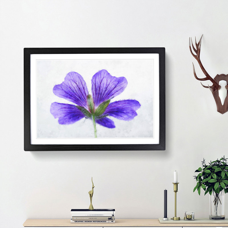 Purple Geranium Flower - Picture Frame Painting Print, 62cm H x 87cm W x 2cm D, Black Framed