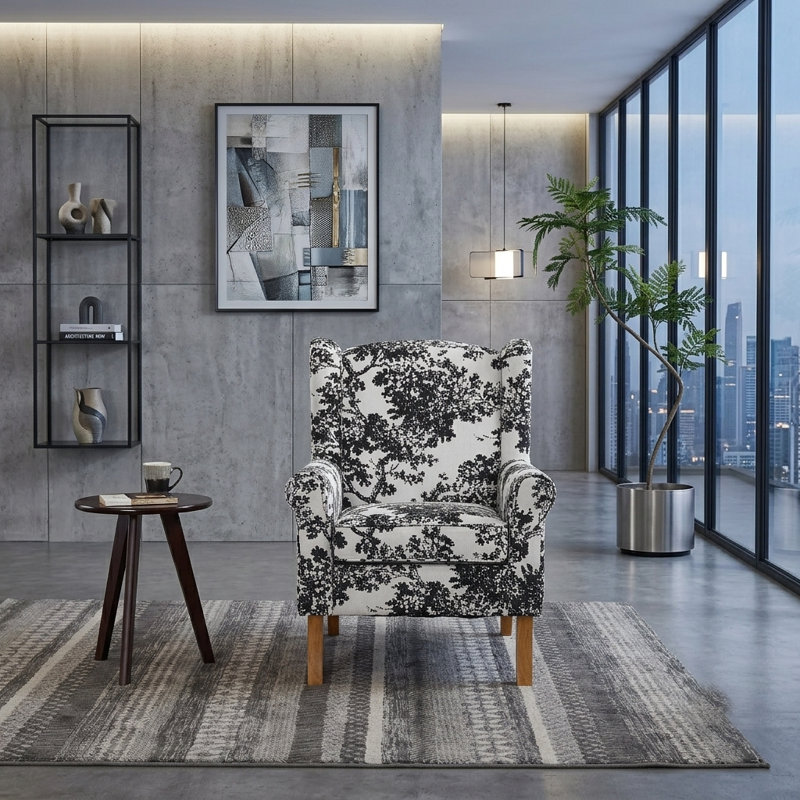 Fauteuil à oreilles Traditional, Antique White/Black Trees