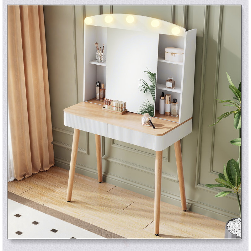 Petit bureau de coiffeuse avec miroir coulissant, lumières DEL et rangement de grande capacité pour le maquillage et l'organisation