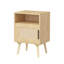 22.8" Oak Rattan Nightstand With Door And Open Shelf, Accent Side Table For Bedroom Or Small Spaces
